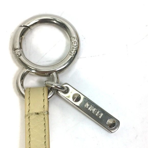 FENDI mirror Key Holder Key Ring Bag Charm Leather Black x Red x Beige - Picture 9 of 11